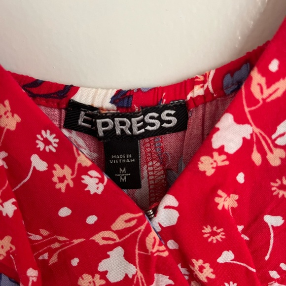 Express Vibrant Red Dress with Floral Pattern - Picture 3 of 4
